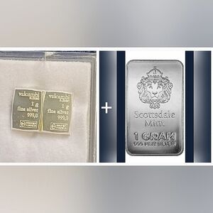 3g Silver Bundle [1g] Scottsdale Mint Bar + [2G] Valcambi Silver Bars .999 Fine